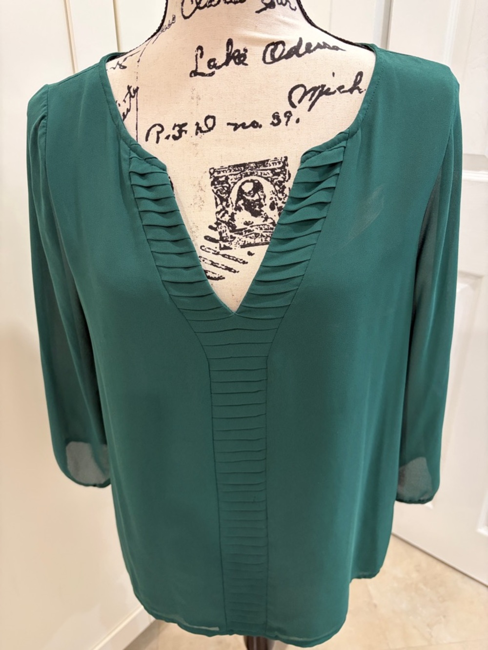 Naked Zebra Emerald Green Pleated V-Neck Blouse